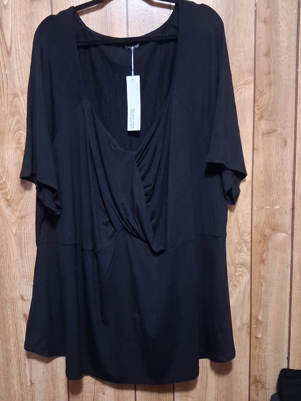 New Black Knit Blouse Plus Size 30 Faux Knot Bodice Capsule Wardrobe Versatile